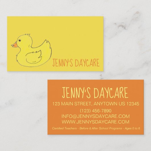イエローラバーダックプレスクール先生ダッキー（アヒルちゃん） 名刺 (正面/裏面)