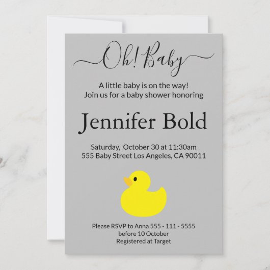 イエローラバーダックベビーシャワー招待状 招待状 (正面)