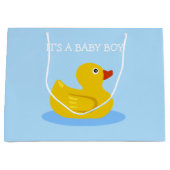 イエローラバーダック男の赤ちゃんブルー ラージペーパーバッグ (正面)