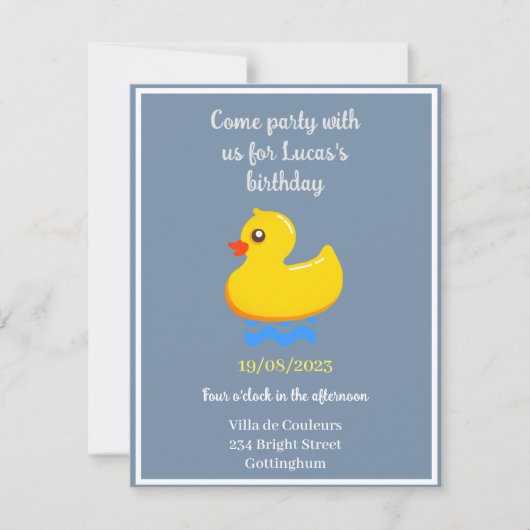 イエローラバーダック誕生日パーティー 招待状 (正面)