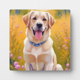 イエローラブの絵 ラブラドール・レトリバー 犬 アート フォトプラーク