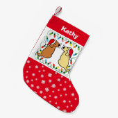 イエローラブラドールとキツネレッドラブラドールサンタス スモールクリスマスストッキング (正面 (吊り時))