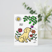 イエローラブラドールとグリーン ポストカード (スタンド正面)