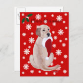 イエローラブラドールとサンタハットスノーフレーク シーズンポストカード (正面/裏面)
