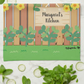 イエローラブラドールとブラックラブラドールウォッチング キッチンタオル (折り畳み)