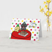 イエローラブラドールとブラックラブラドールパピー誕生日 カード (黄色い花)