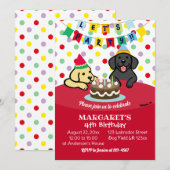 イエローラブラドールとブラックラブラドール誕生日パーティー 招待状 (正面/裏面)