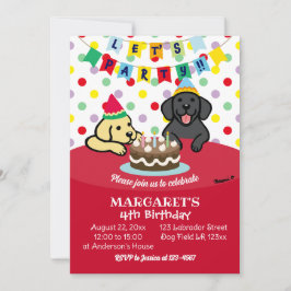 イエローラブラドールとブラックラブラドール誕生日パーティー 招待状