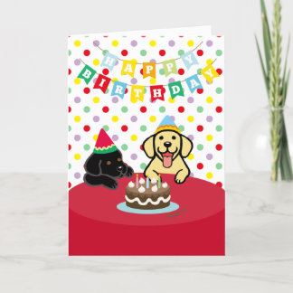 イエローラブラドールとブラックラブラドール誕生日 カード