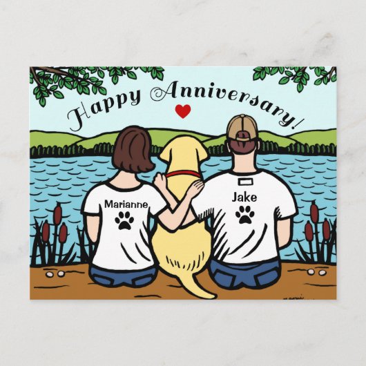 イエローラブラドールとママとパパ ポストカード (正面)