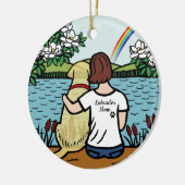 イエローラブラドールエンジェルとママママブラウン セラミックオーナメント (左)