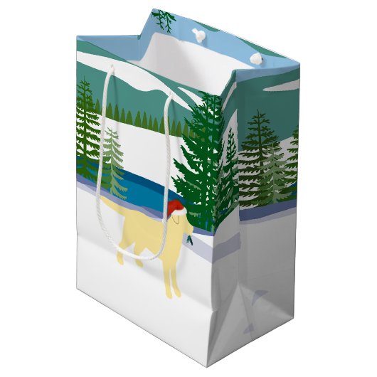 イエローラブラドールクリスマスウィンタービュー ミディアムペーパーバッグ (正面アングル)