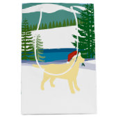 イエローラブラドールクリスマスウィンタービュー ミディアムペーパーバッグ (正面)