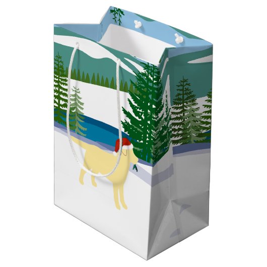 イエローラブラドールクリスマスウィンタービュー ミディアムペーパーバッグ (裏面アングル)