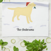 イエローラブラドールクリスマスエバーグリーンサンタハット キッチンタオル (折り畳み)