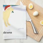 イエローラブラドールクリスマスエバーグリーンサンタハット キッチンタオル (四つ折り)