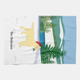 イエローラブラドールクリスマスエバーグリーンサンタハット キッチンタオル