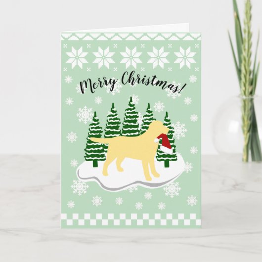 イエローラブラドールクリスマスエバーグリーンスノーフレーク シーズンカード (正面)