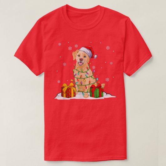 イエローラブラドールサンタクリスマスツリーライトクリスマスP Tシャツ (デザイン正面)