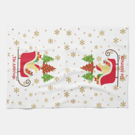 イエローラブラドールシルエットクリスマスそり キッチンタオル