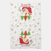 イエローラブラドールシルエットクリスマスそり キッチンタオル (縦)