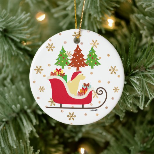 イエローラブラドールシルエットクリスマスそり セラミックオーナメント (ツリー)