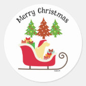 イエローラブラドールシルエットクリスマスそり ラウンドシール (正面)
