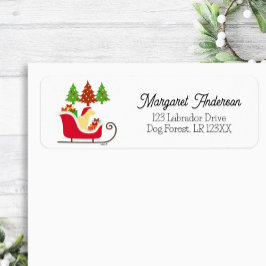 イエローラブラドールシルエットクリスマスそり ラベル
