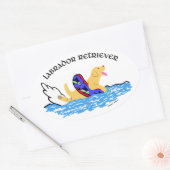 イエローラブラドールスイミング 楕円形シール (封筒)