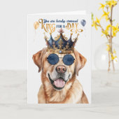 イエローラブラドールドッグキングオンザデイおもしろい誕生日 カード (黄色い花)