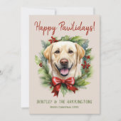 イエローラブラドールドッグクリスマスハッピーパウィデイ シーズンカード (正面)