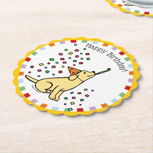 イエローラブラドールバースデーパーティー紙コースター ペーパーコースター (アングル)