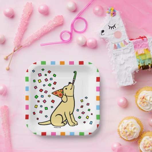 イエローラブラドールバースデーパーティー紙吹雪 ペーパープレート (パーティー)