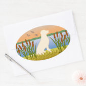 イエローラブラドールバードドッグサンセット 楕円形シール (封筒)