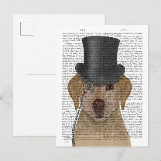 イエローラブラドールフォーマル、ハウンド&ハット ポストカード (正面/裏面)