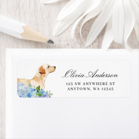 イエローラブラドールブルーアジサイ差出人住所 ラベル (インサイチュ)