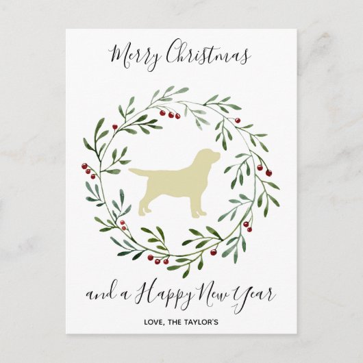 イエローラブラドールメリークリスマスラブラドールレトリバー シーズンポストカード (正面)