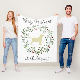 イエローラブラドールメリークリスマスラブラドールレトリバー フリースブランケット