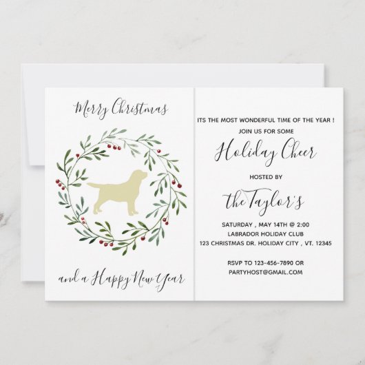 イエローラブラドールメリークリスマスラブラドールレトリバー 招待状 (正面)