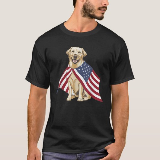 イエローラブラドールラボ愛国的アメリカ国旗の犬4 Tシャツ (正面)