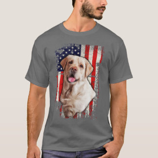 イエローラブラドールラボ愛国的アメリカ国旗の犬4 Tシャツ