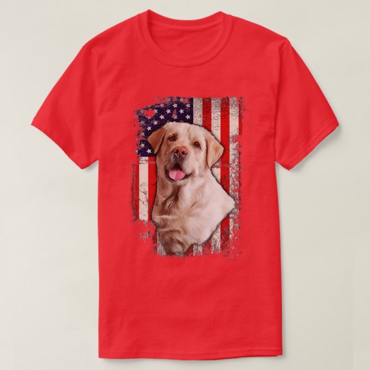 イエローラブラドールラボ愛国的アメリカ国旗の犬4 Tシャツ (デザイン正面)