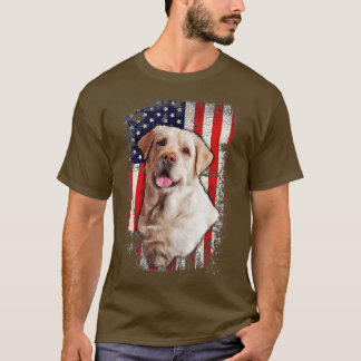 イエローラブラドールラボ愛国的アメリカ国旗の犬4 Tシャツ