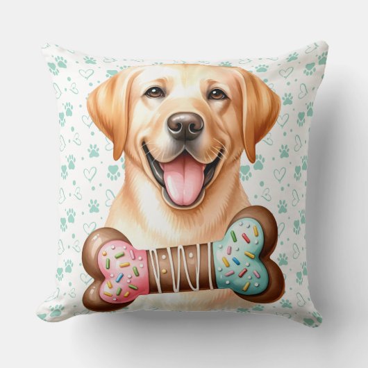 イエローラブラドールリトリエバーカワイホリデーパピードッグ クッション (正面)