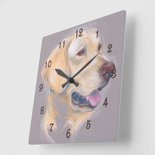 イエローラブラドールリトリバーポートレート スクエア壁時計 (傾斜)