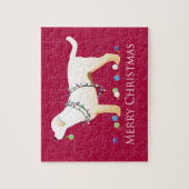 イエローラブラドールリトリーバーメリークリスマスデザイン ジグソーパズル (縦)