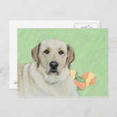 イエローラブラドールリトリーバ&テニスボール絵画ズ ポストカード (正面/裏面)