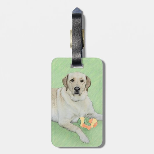 イエローラブラドールリトリーバ&テニスボール絵画ズ ラゲッジタグ (裏面縦)