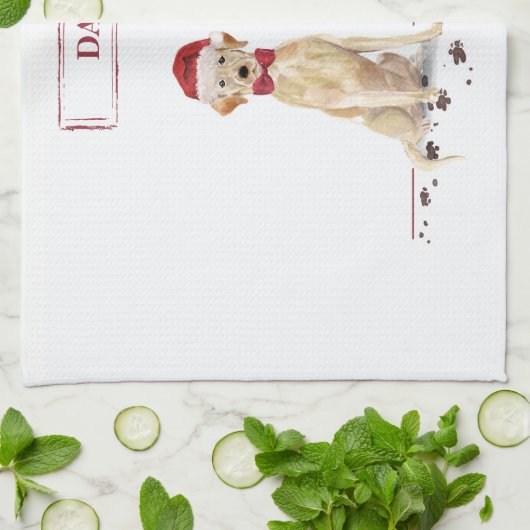 イエローラブラドールリトレおもしろいーバークリスマスドッグ キッチンタオル (折り畳み)