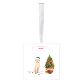 イエローラブラドールリトレおもしろいーバークリスマスドッグ キューブオーナメント (右)